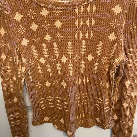 FREE PEOPLE EARTH TONES LONG SLEEVE TOP! Adorable! New! S - Picture 7 of 7
